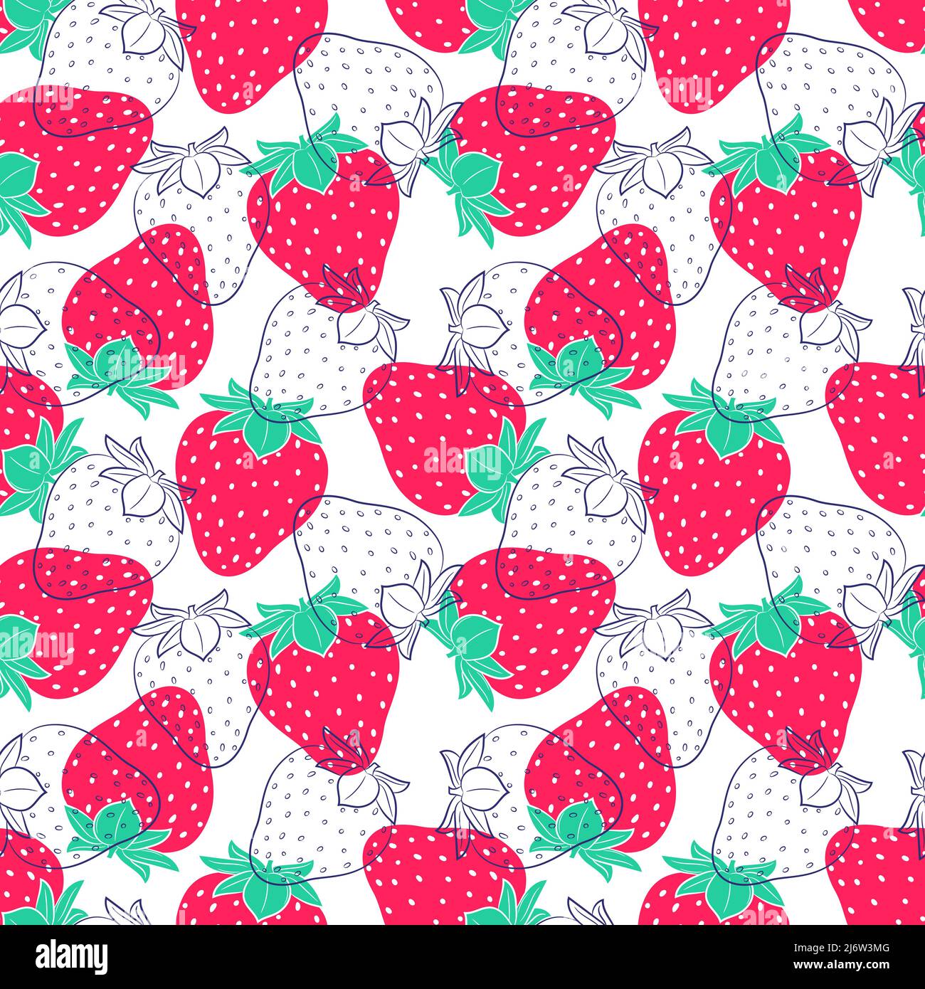 Seamless pattern with strawberries. Simple color summer pattern with berries. Flat elements are isolated. Transparent background. For design of kitche Stock Vector