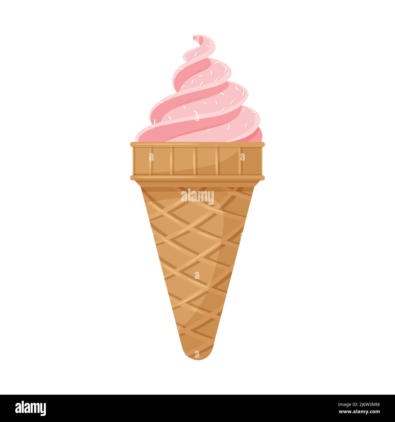Strawberry pink ice cream in a waffle cone Sweet, fat, highcalorie