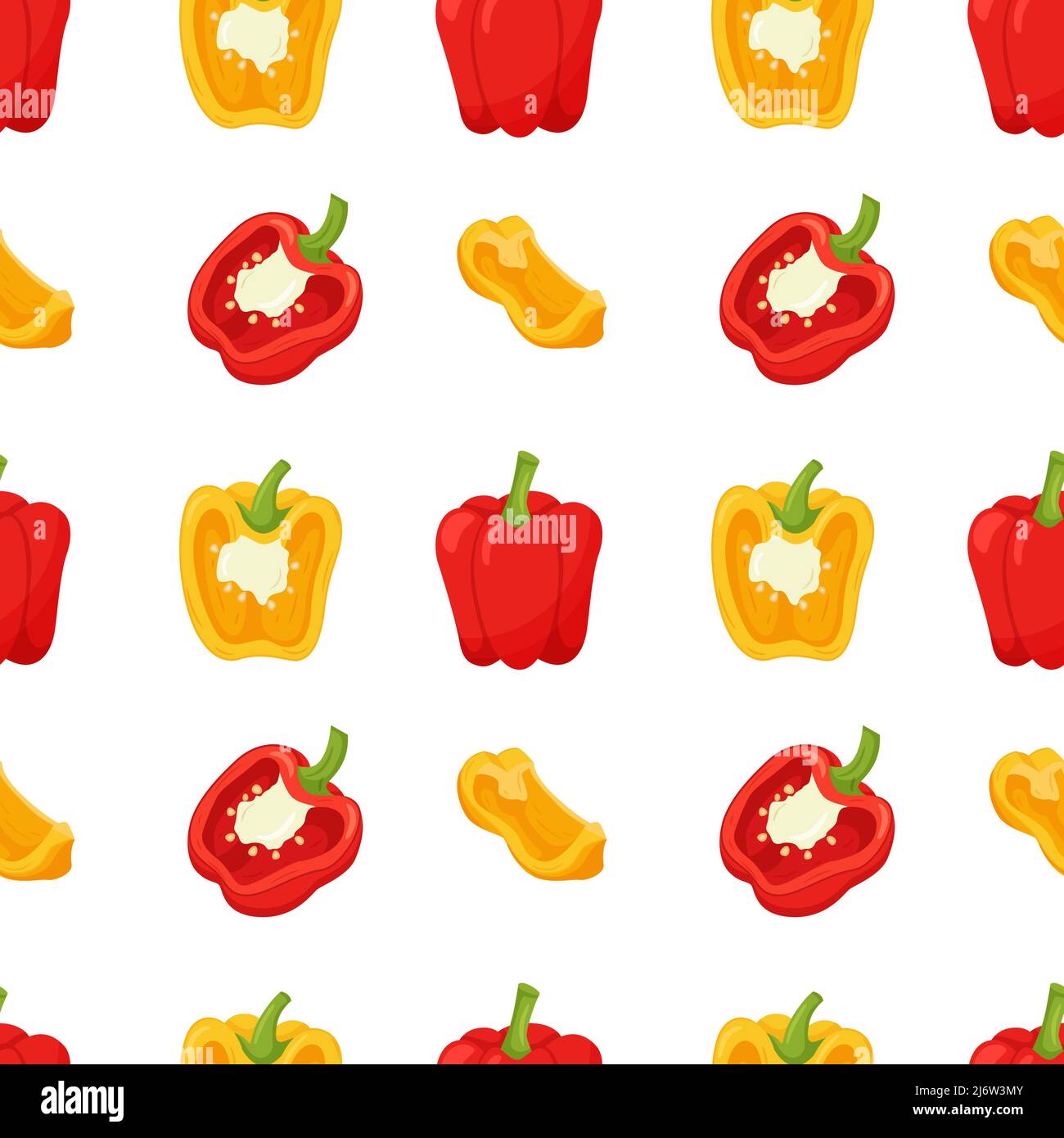 Seamless pattern with peppers. Simple color pattern with vegetables. The elements in the flat style are isolated without a background. For the design Stock Vector