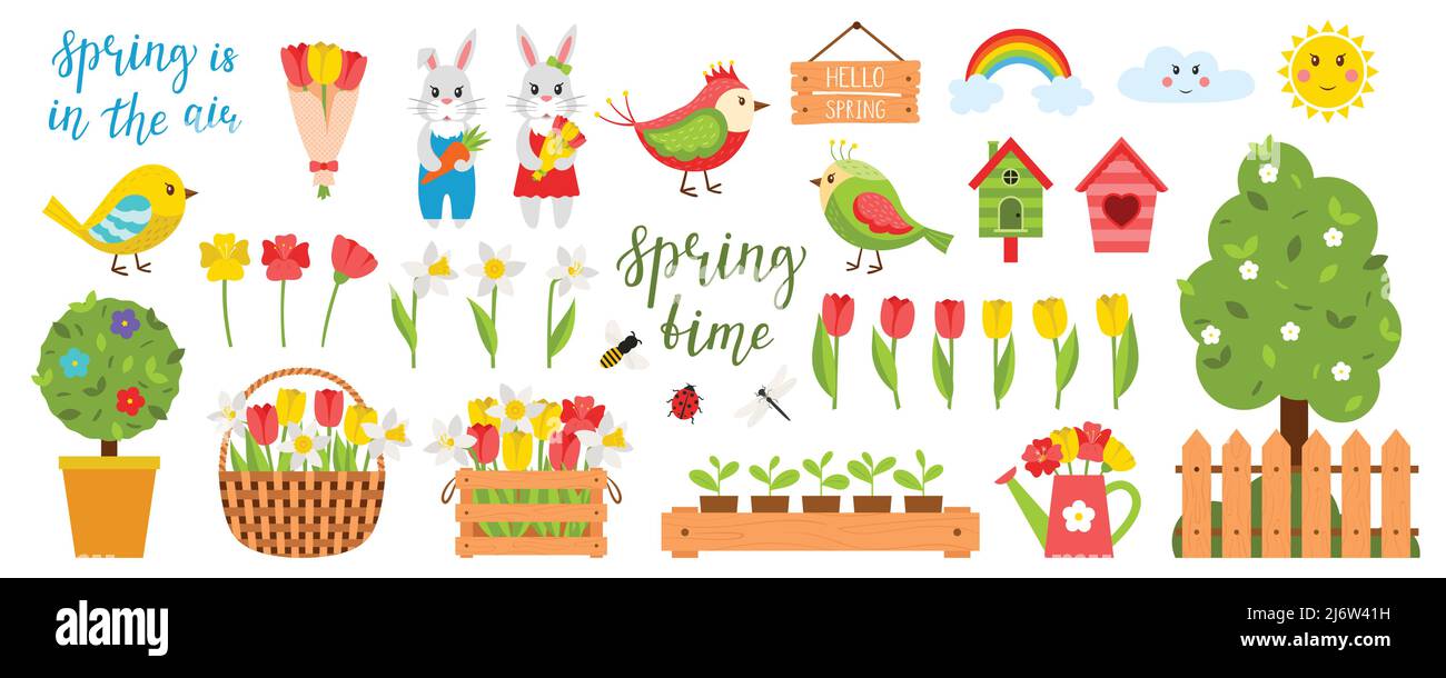 Collection of design elements on the theme of spring, summer. Birds ...