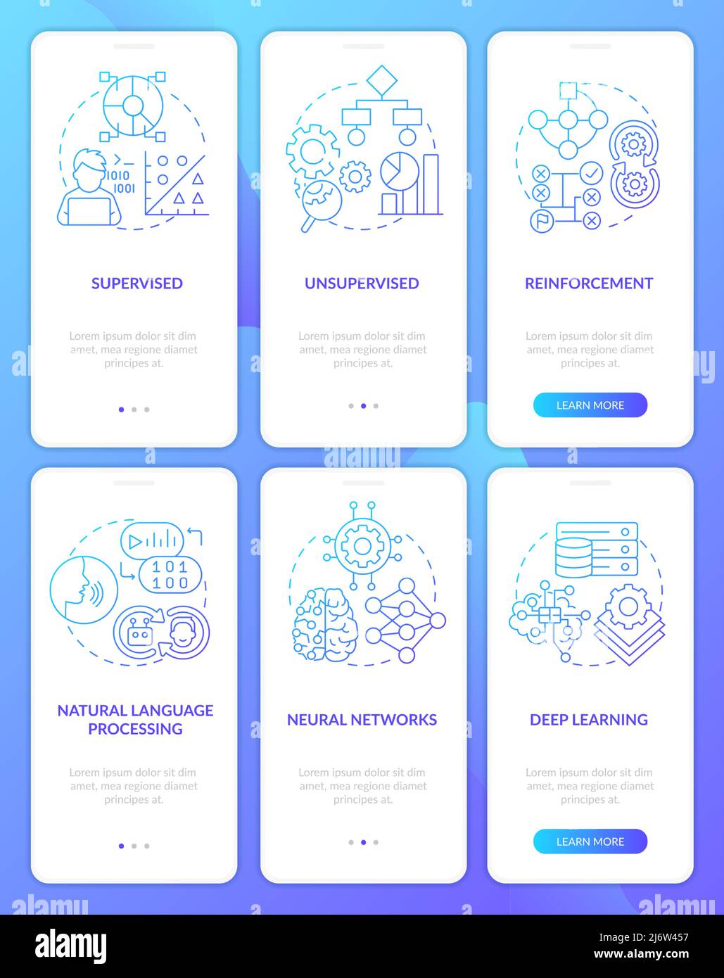 Artificial intelligence system blue gradient onboarding mobile app ...