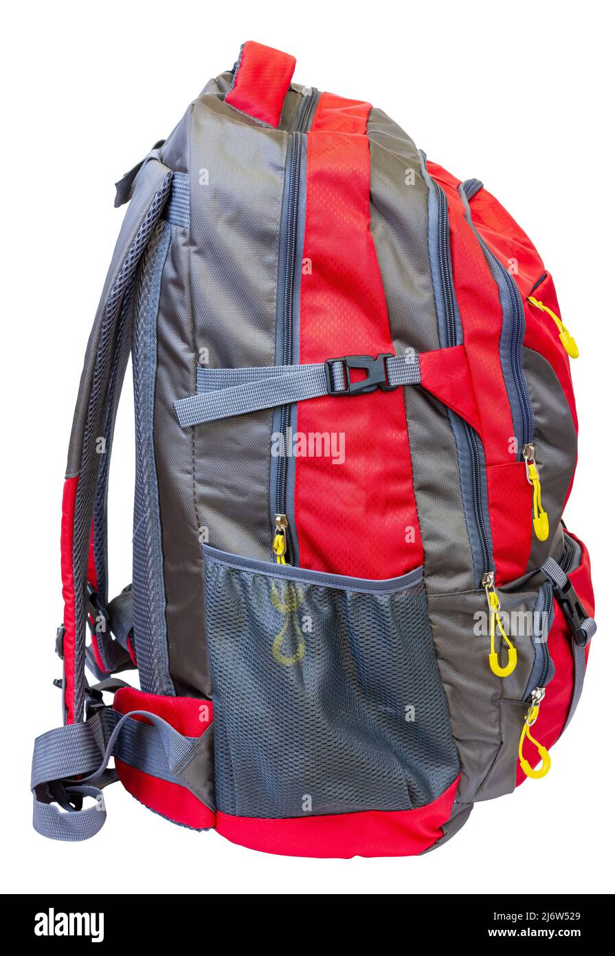 Tourist backpack on a white background. Side view. Isolate on a white background. Stock Photo