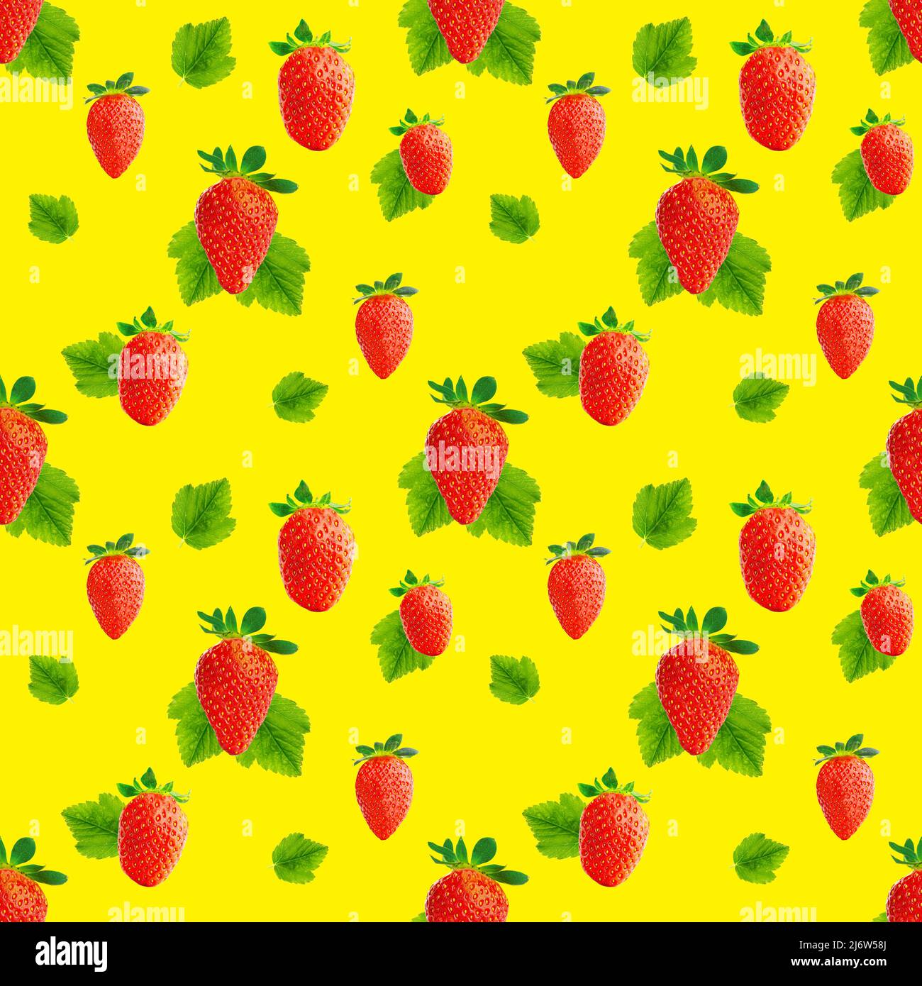 Strawberry seamless pattern. Ripe strawberries isolated on yellow ...