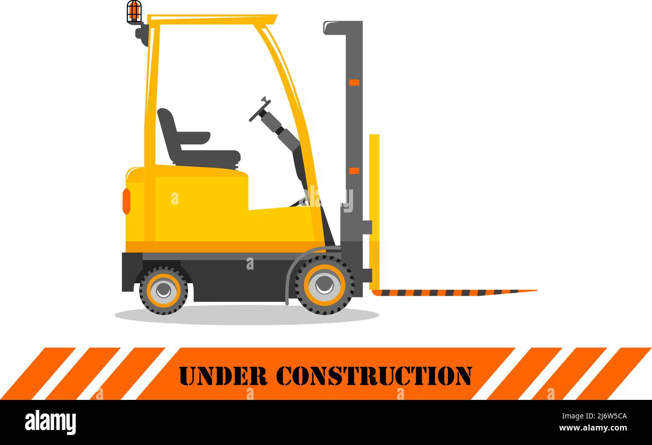 Detailed illustration of forklift. Heavy construction machine. Heavy