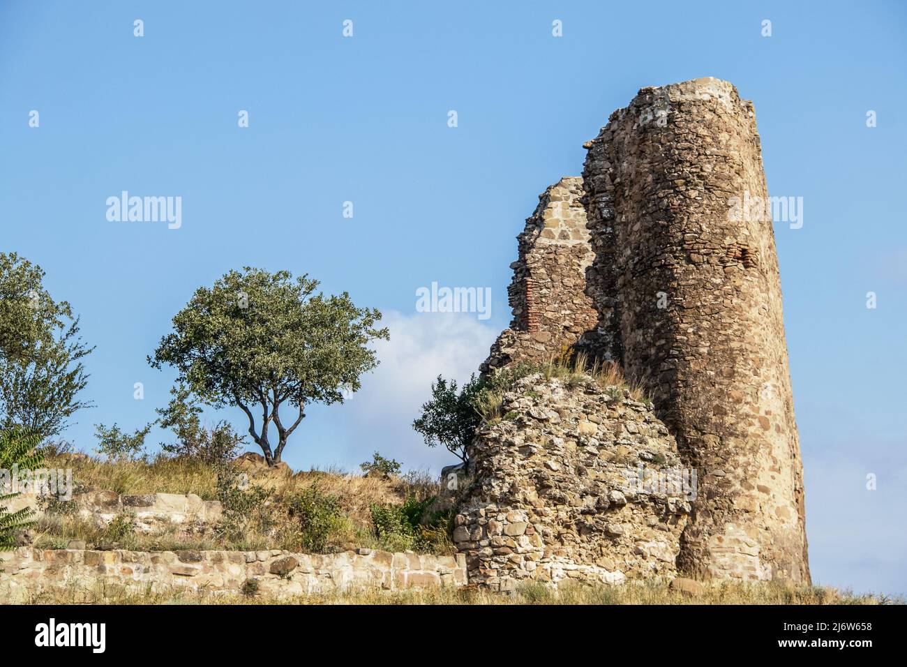 Old ruined tower in Eastern Europe - Part of 6th century Jvari Monastery in Mtskheta Georgia - one of oldest Christian Monasteries in the country Stock Photo