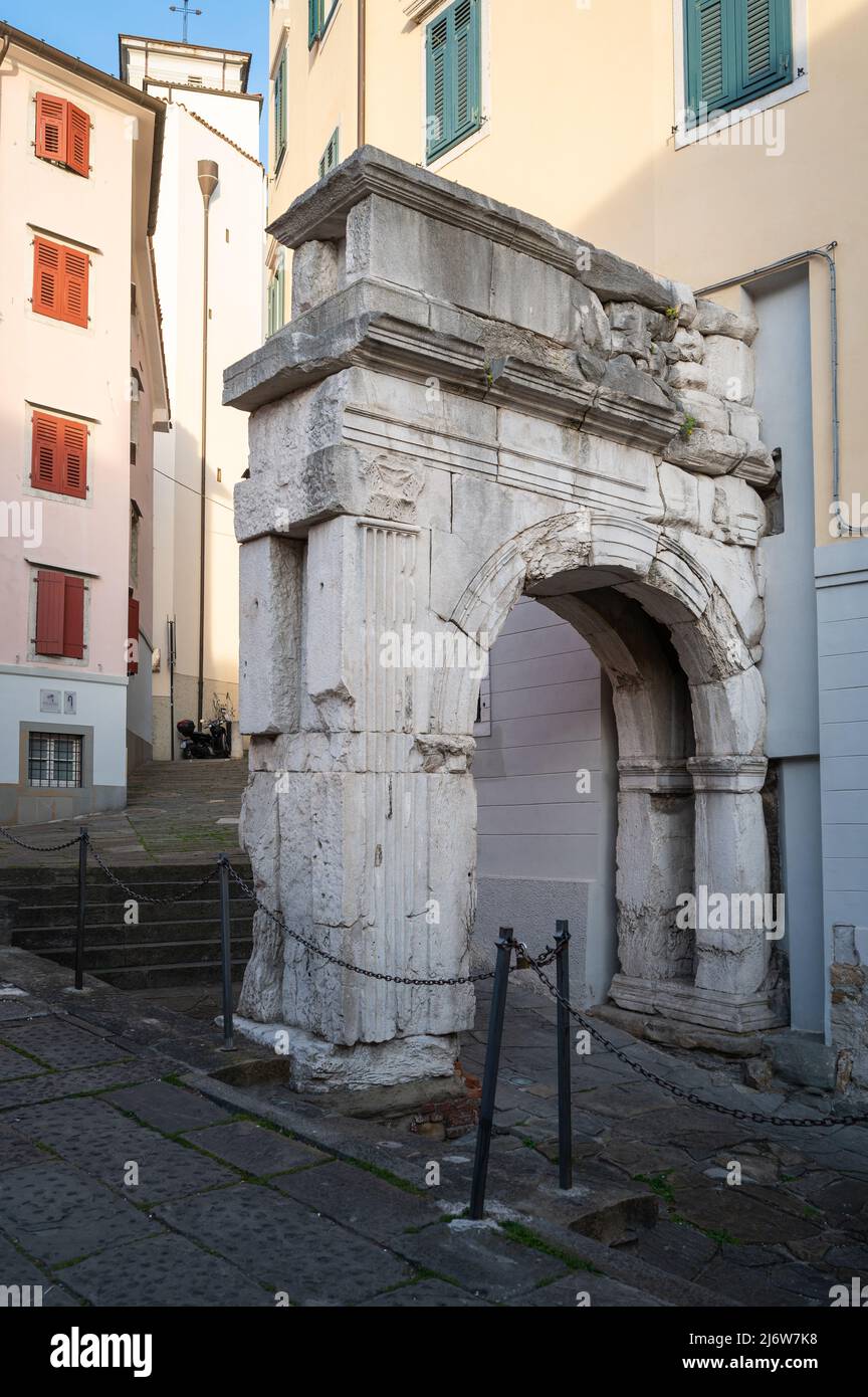 The so called Arco di Riccardo, an ancient roman arch, Trieste Italy Stock Photo