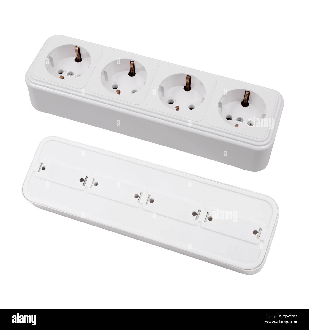 Overhead socket for 4 connectors isolated on a white background. Two angles: front and back. Stock Photo