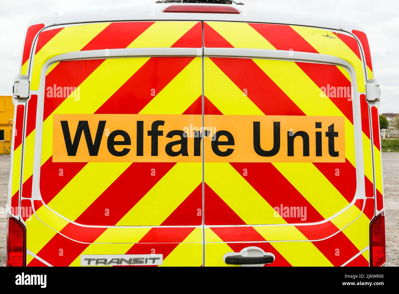 Welfare Unit sign on a van, UK Stock Photo