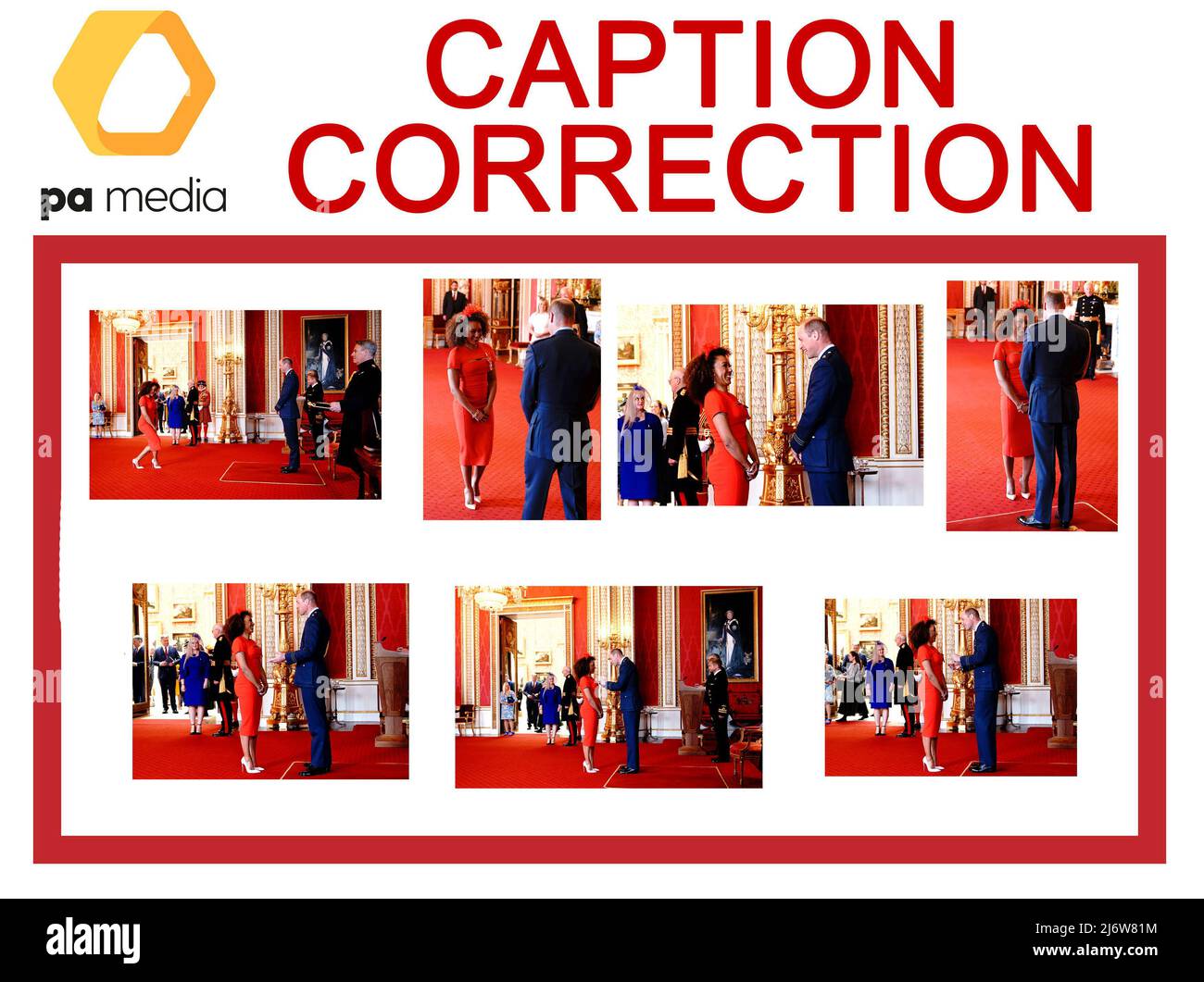 ATTENTION PICTURE EDITORS, CHIEF SUBS AND PICTURE LIBRARIANS: Caption correction for these images transmitted earlier on the PA Wire slugged ROYAL Investiture correcting Melanie Brown being made an OBE to being made an MBE. Correct caption below images have been retransmitted. Melanie Brown is made an MBE (Member of the Order of the British Empire) by the Duke of Cambridge at Buckingham Palace. Picture date: Wednesday May 4, 2022. Stock Photo