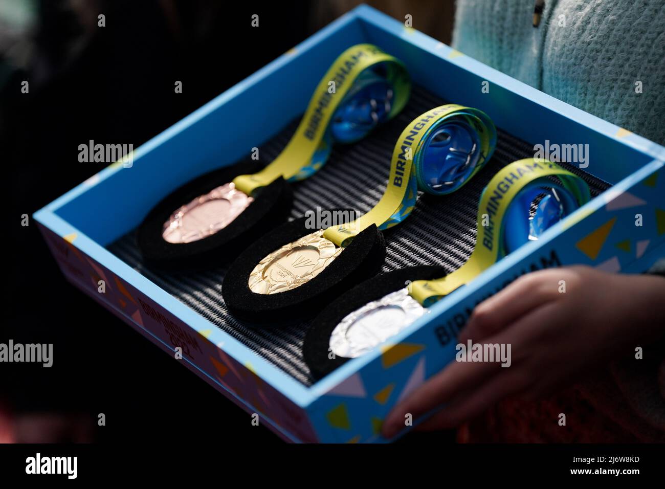 The gold, silver and bronze medals on display during the Birmingham