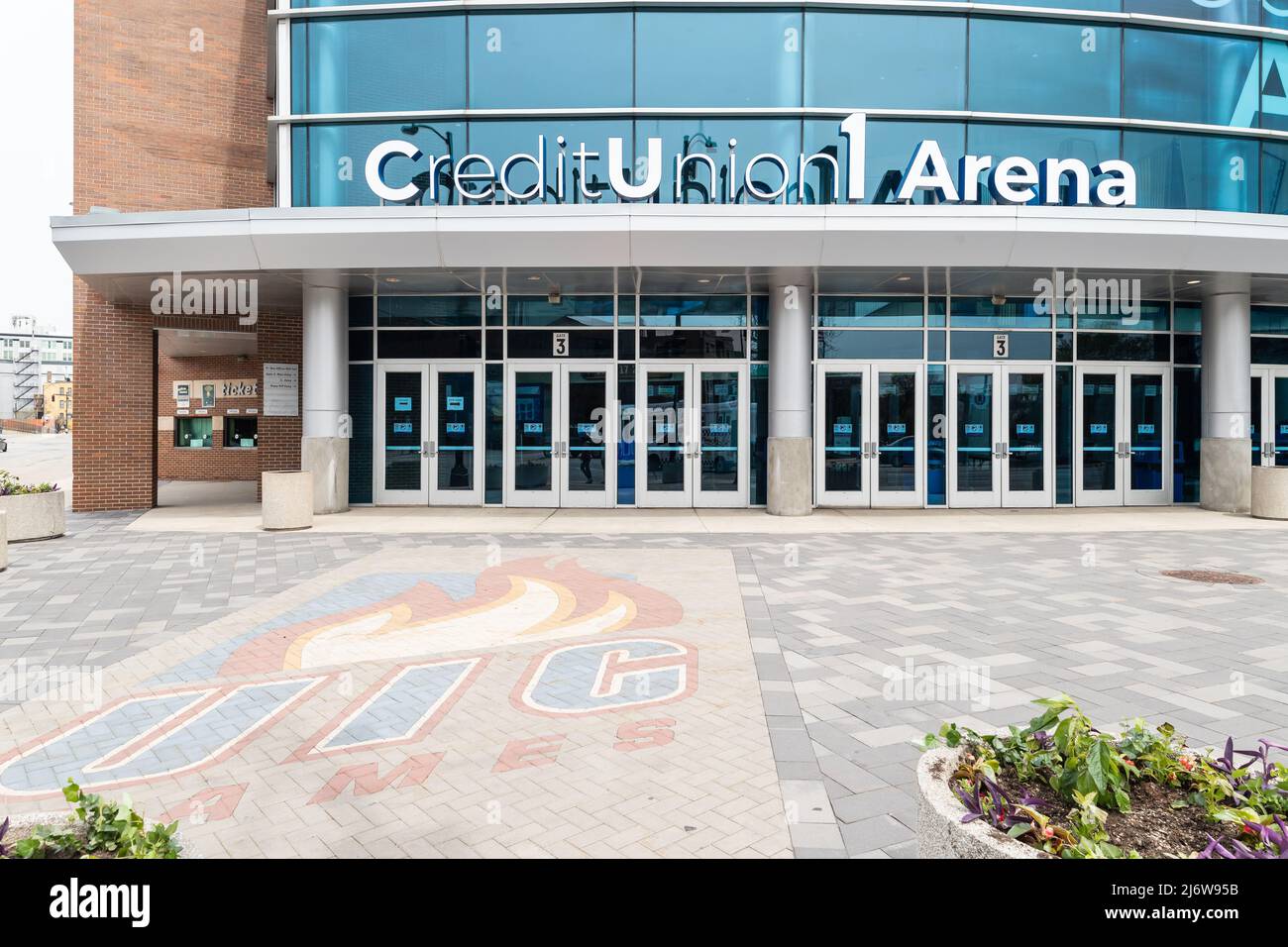 The Credit Union 1 Arena is the stadium of the University of Illinois at Chicago's Chicago Flames Basketball team and hosting other performances. Stock Photo