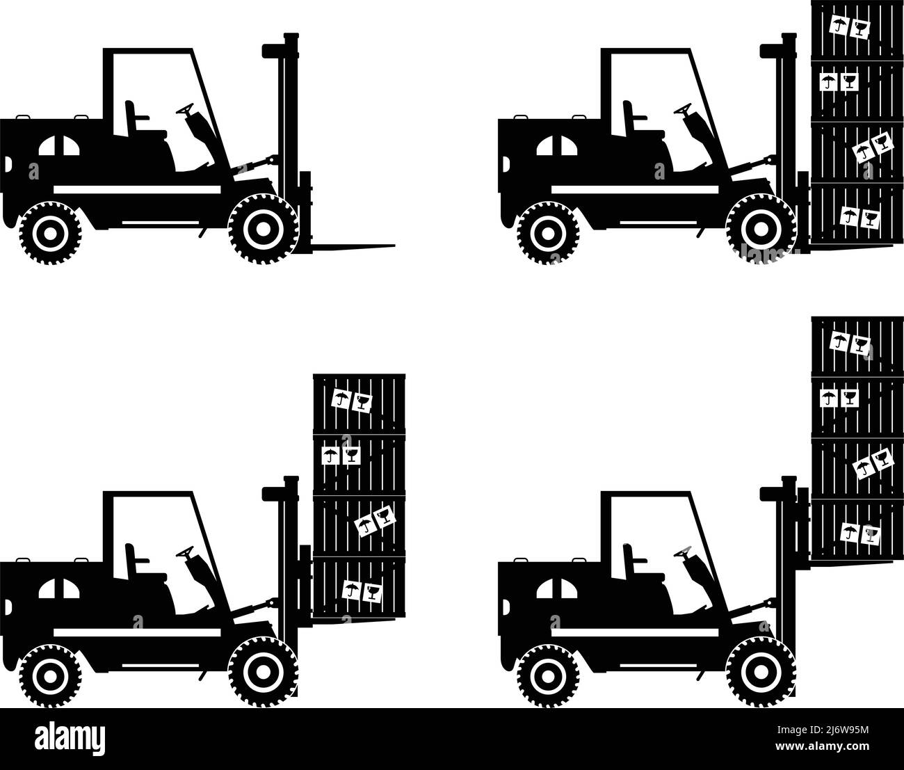 Detailed illustration of forklifts, heavy equipment and machinery Stock
