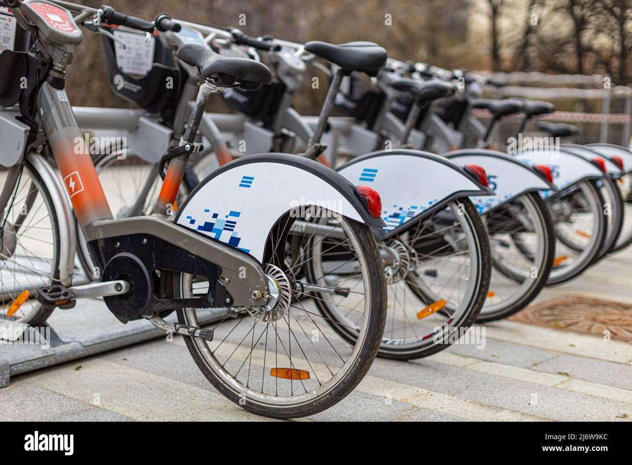 Moscow, Russia May 01, 2022 selfservice bike rental in the city