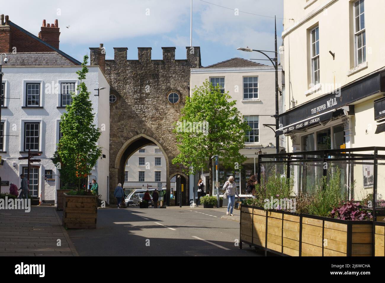 Chepstow town gate forming part of the old city walls. Stock Photo