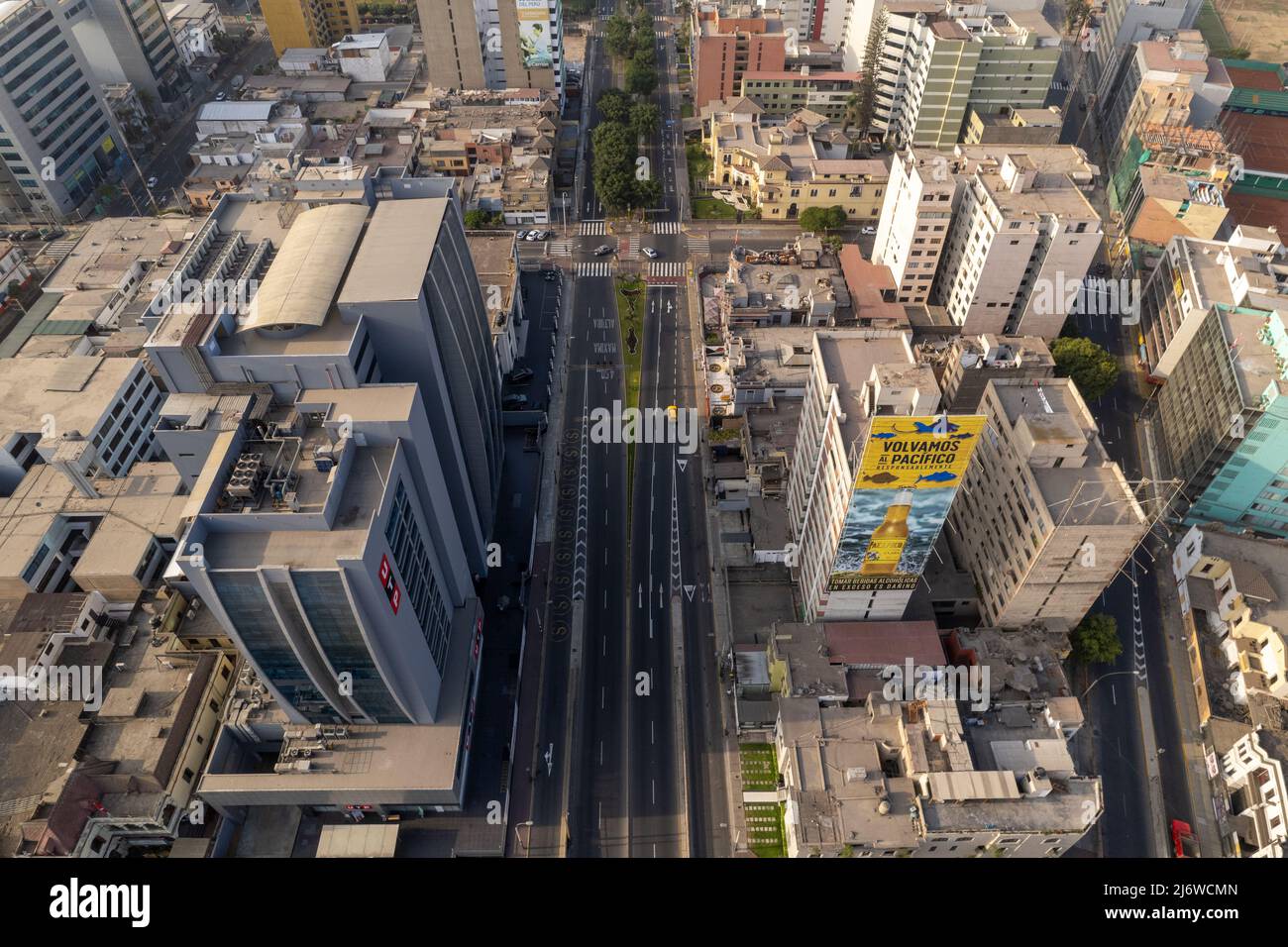 Lima, Peru - 03th Apr 2022: Aerial view of Avenida Arequipa and Avenida 28 de Julio in Lima, Peru. Stock Photo