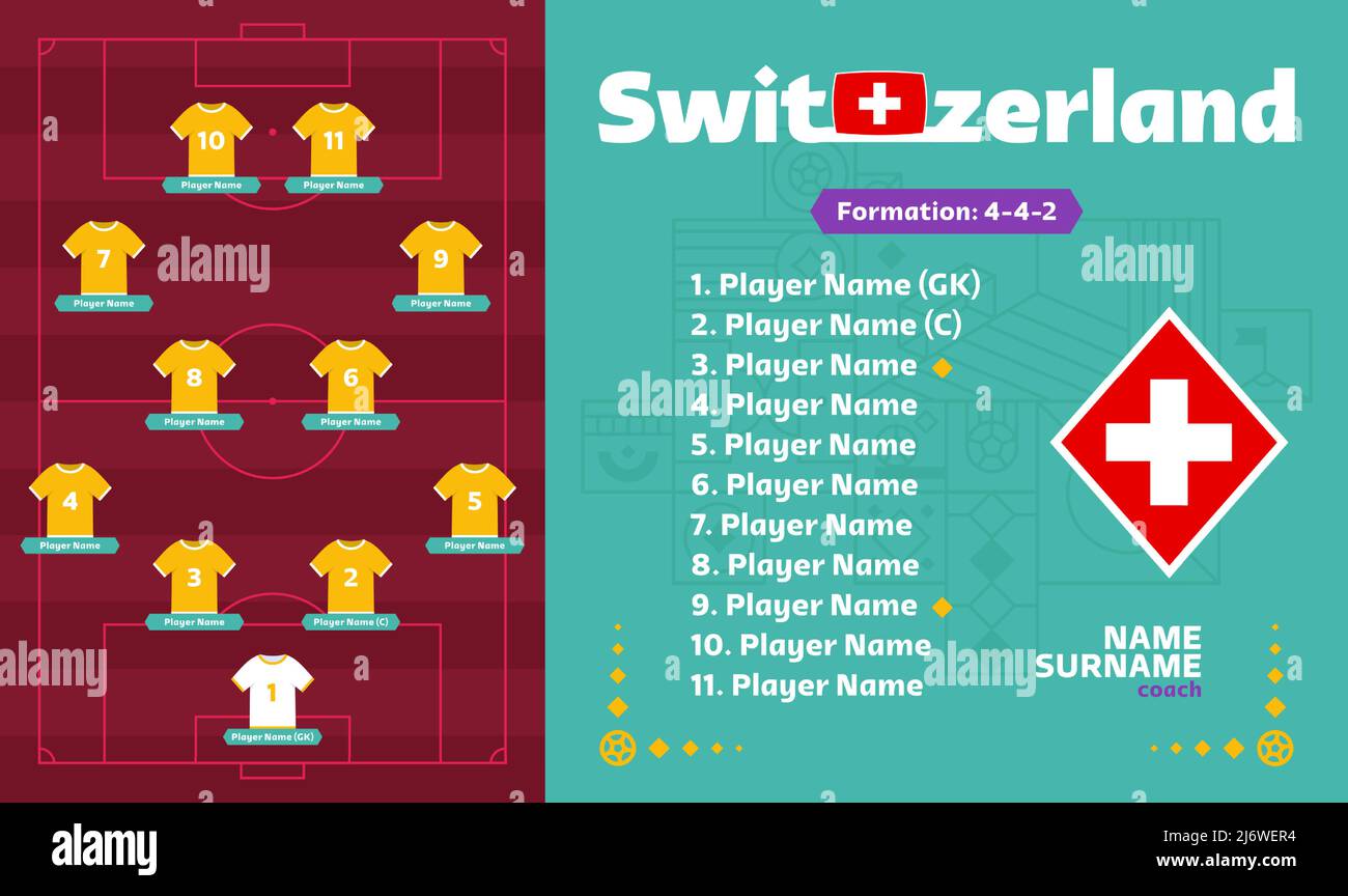 Switzerland lineup Football 2022 tournament final stage vector