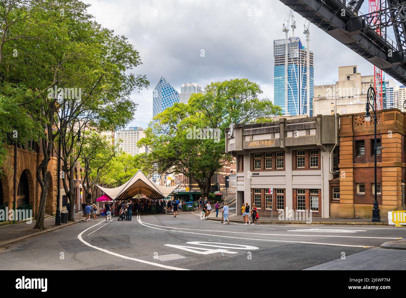 Sydney, Australia - April 16, 2022: The Rocks Market viewed along the George Street in Sydney CBD on a day Stock Photo