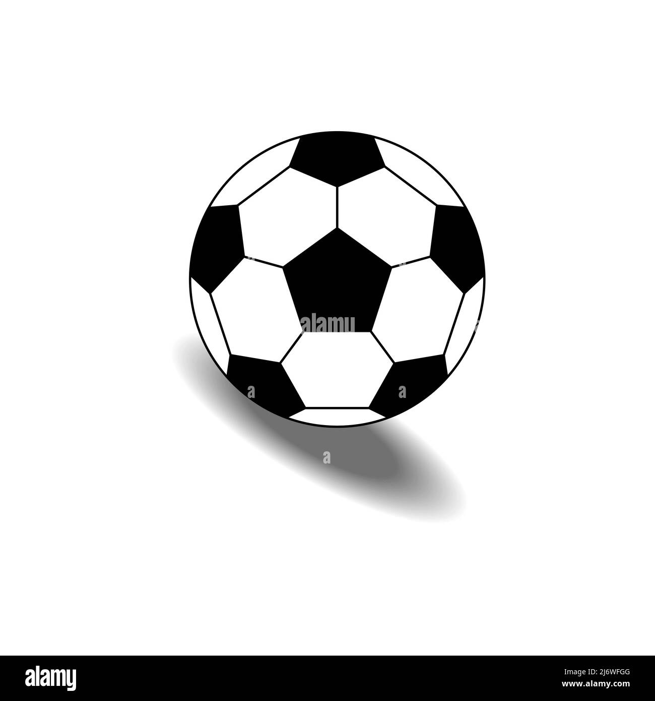 Spherical shaped soccer ball with slanted shadow underneath. Size 5 classic soccer ball icon or