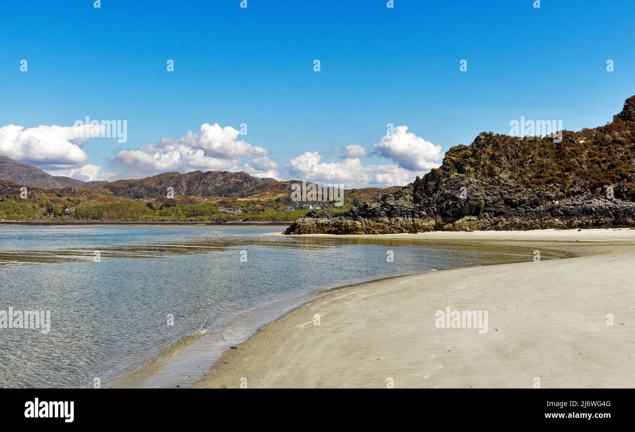 MORAR SCOTLAND A BLUE SKY A WHITE SAND BEACH OF CAMUSDARACH IN
