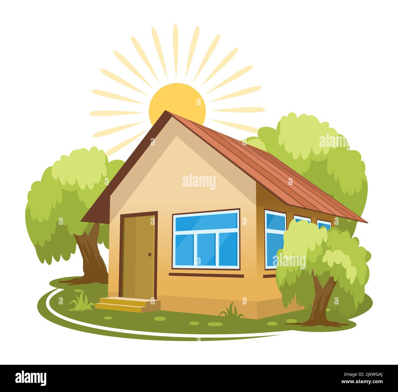 Summer landscape. House surrounded by trees Stock Vector Image & Art ...