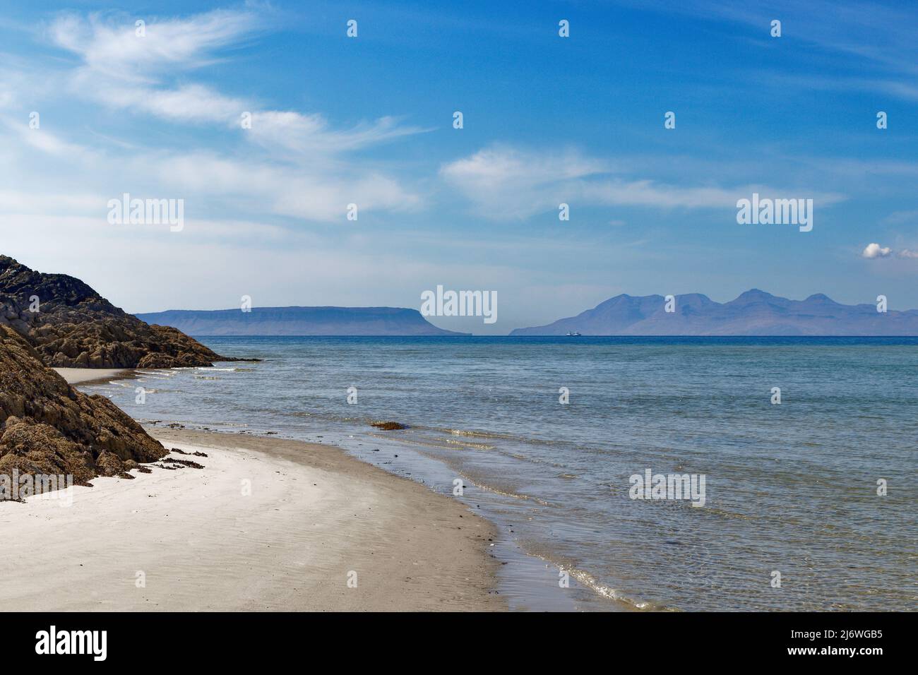 MORAR SCOTLAND WHITE SAND BEACH OF CAMUSDARACH THE ISLANDS RUM AND EIGG