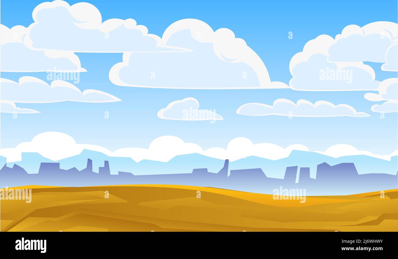 Rocky landscape. Horizontal illustration. Sharp stone cliffs. Seamless illustration Horizon far away. View of an uninhabited planet. Desert during day Stock Vector