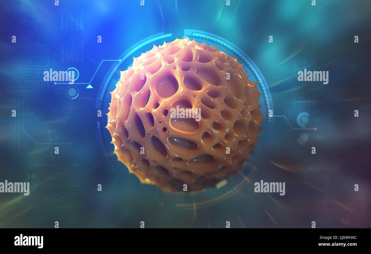 Virus, microbe, bacterium 3D illustration. Study of new viruses. Microbiology and future technology Stock Photo