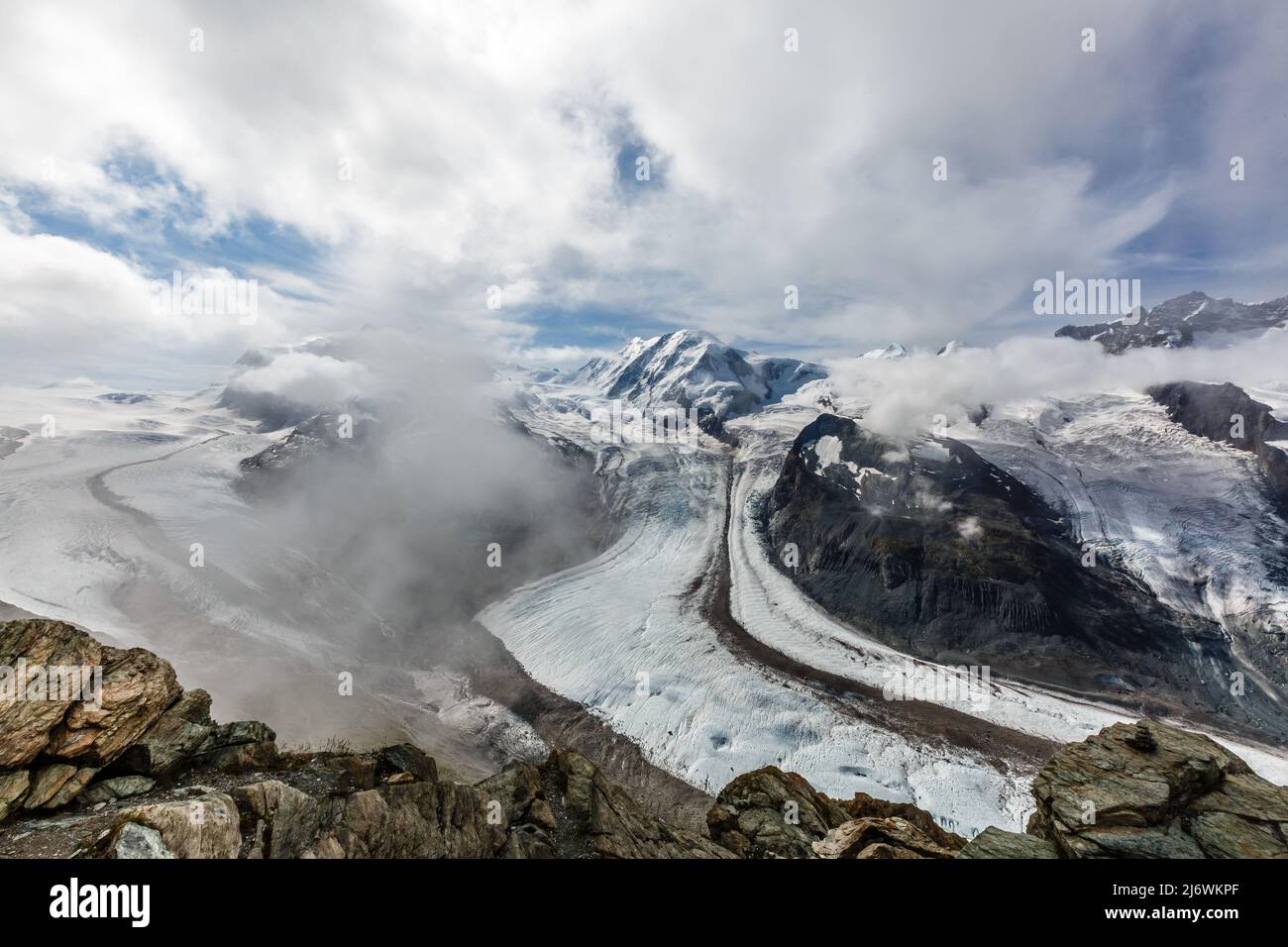 Aerial view of the Alps mountains in Switzerland. Glacier Stock Photo ...