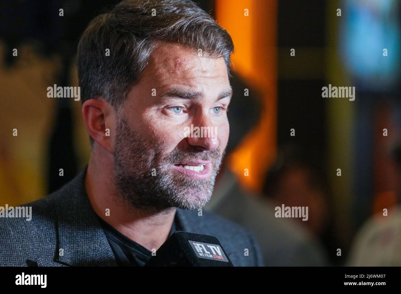 LAS VEGAS, NV - May 3: Eddie Hearn, the promoter of the event meets with the press following the face-off at MGM Grand for CANELO ALVAREZ VS. DMITRY BIVOL : Grand Arrivals on May 3, 2022 in Las Vegas, United States. (Photo by Louis Grasse/PxImages) Stock Photo