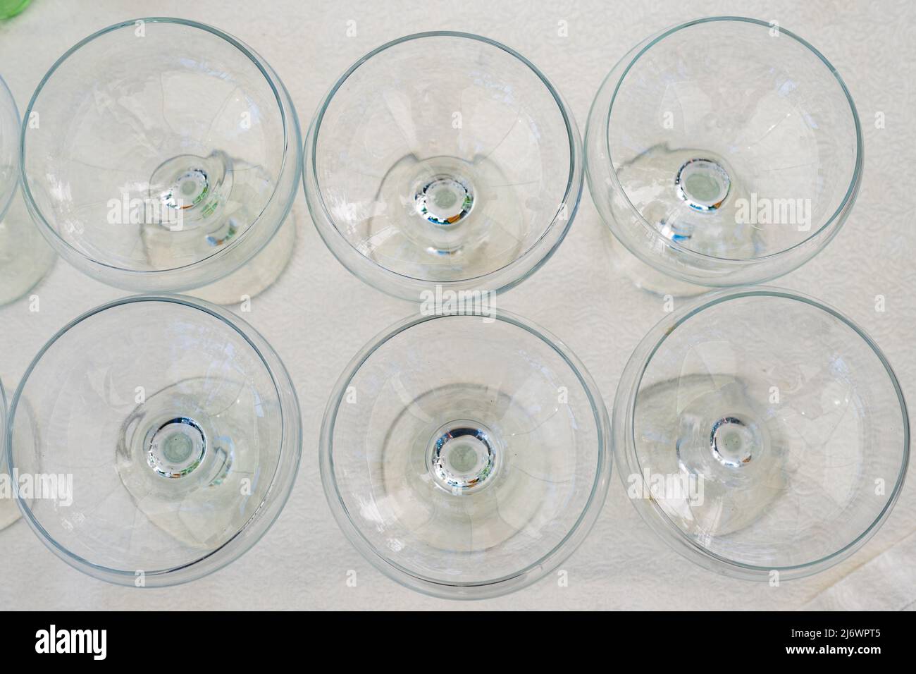 Empty martini glasses on the table. Glassware. Top view Stock Photo
