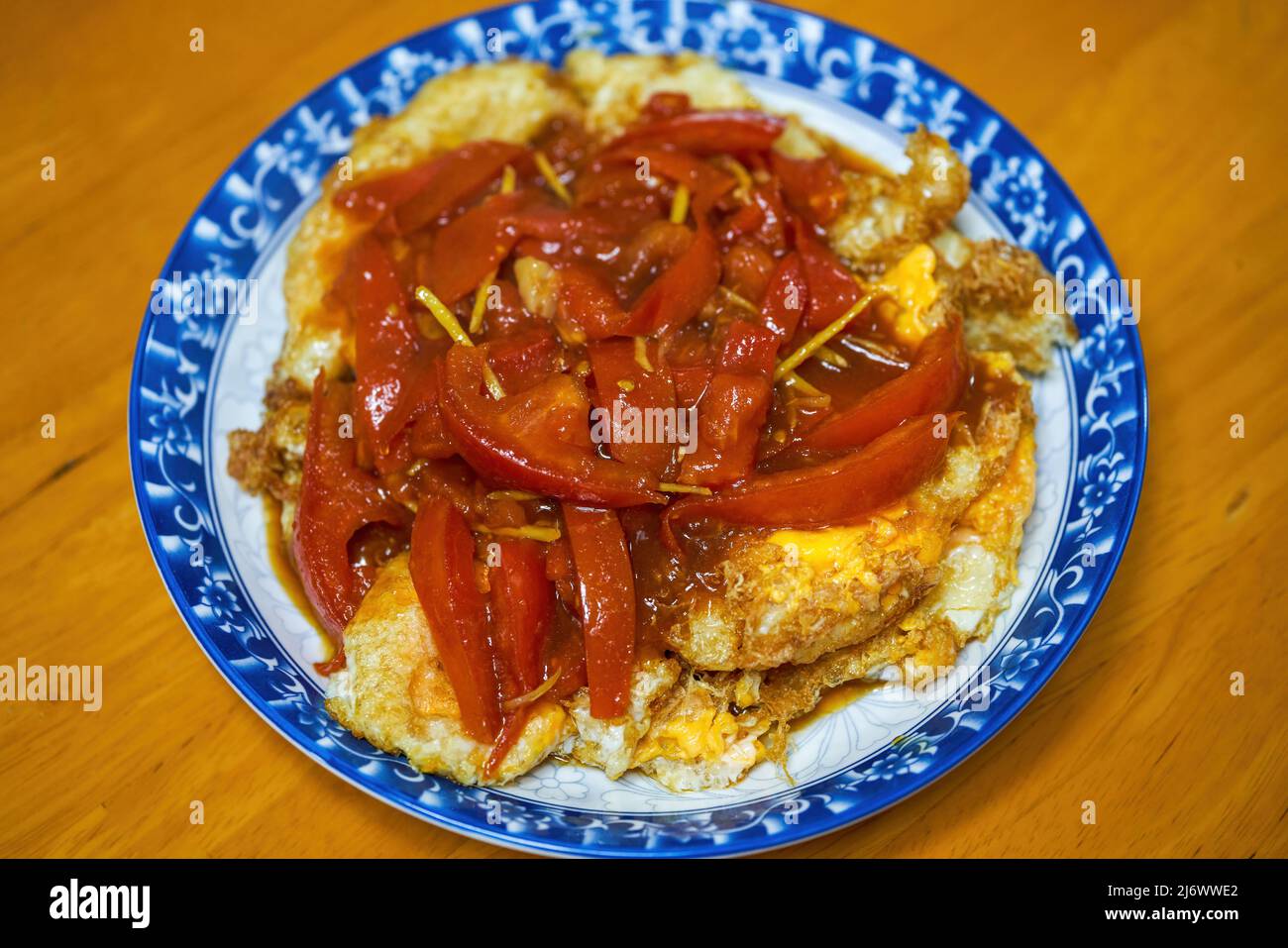 A delicious Chinese homestyle dish, sweet and sour fried egg with five