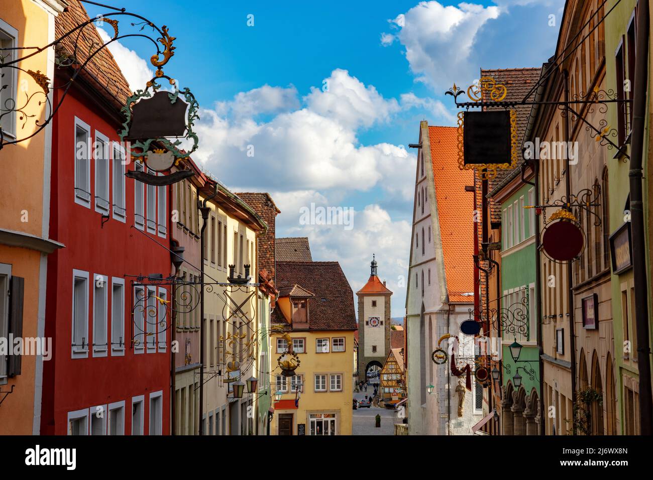 beautiful architecture of romantic Rothenburg ob der Tauber with colorful medival houses in Bavaria Germany . Stock Photo