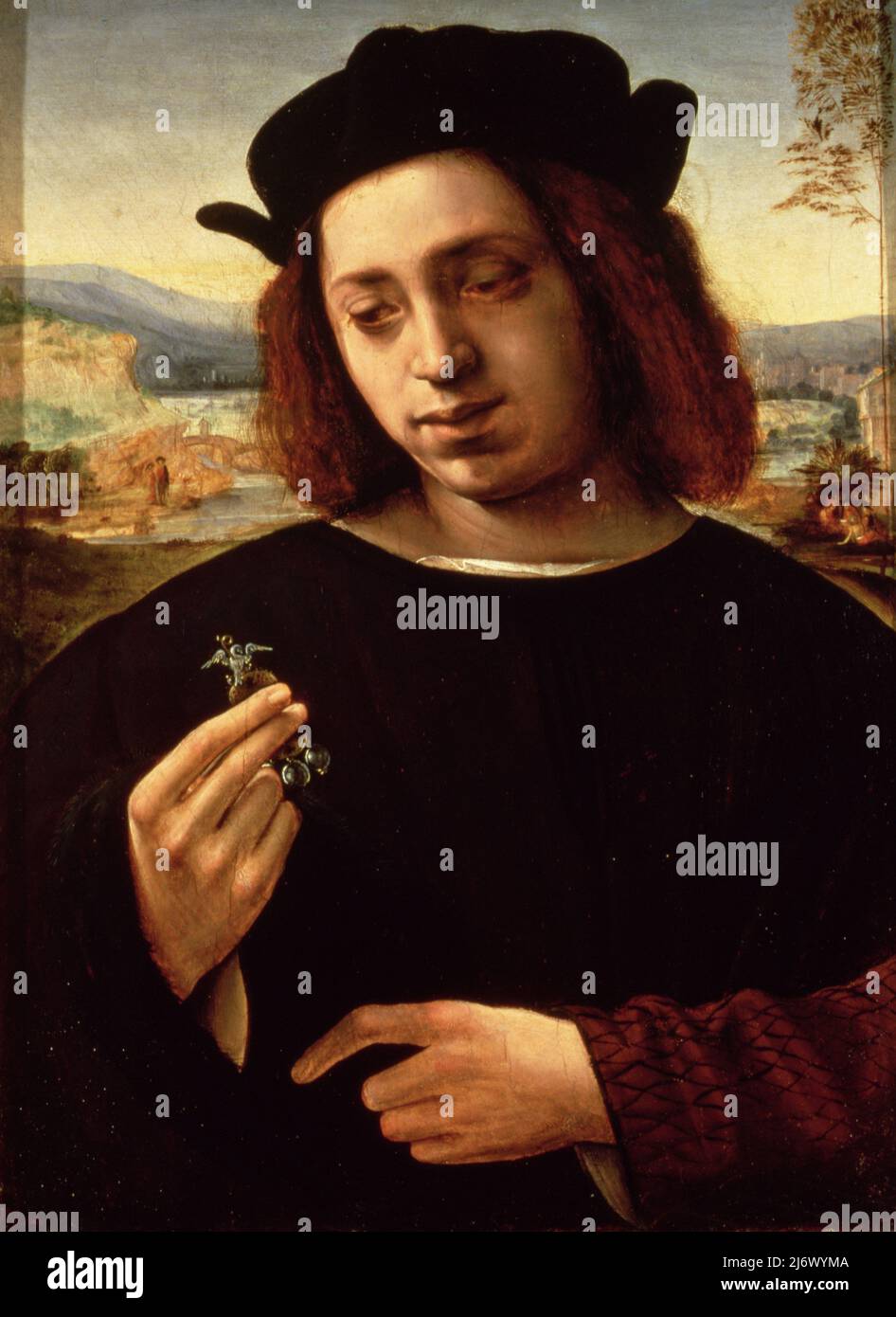 Portrait of a man, or The Jeweller by Ghirlandaio, Ridolfo (Bigordi), Il (1483-1561); Palazzo Pitti, Florence, Italy; Italian,  out of copyright. Stock Photo
