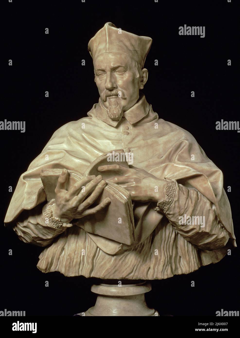 Bust of Cardinal P.S. Zacchia Rondanini (marble) by Algardi, Alessandro (1598-54); Museo Nazionale del Bargello, Florence, Tuscany, Italy; Italian,  out of copyright. Stock Photo