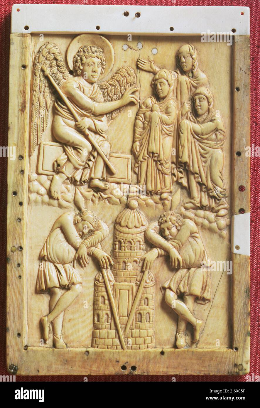 Three maries tomb carved plaque school palace charlemagne french ivory hires stock photography