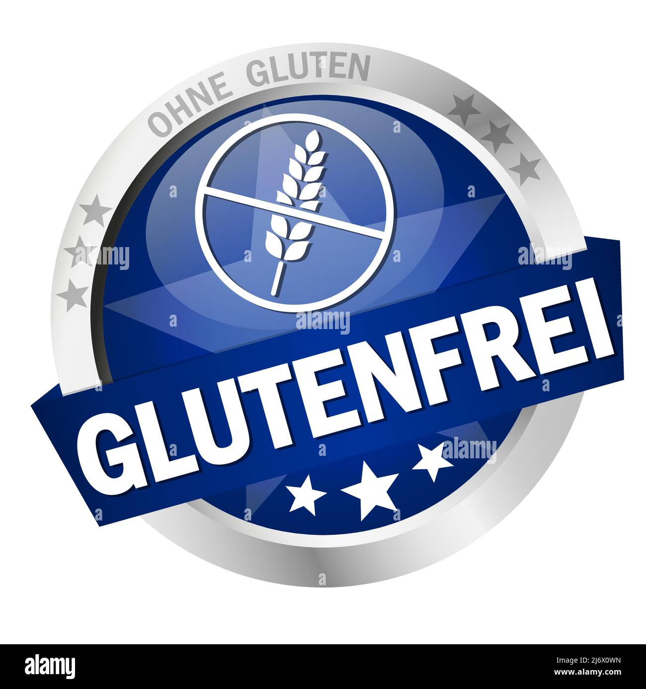 EPS 10 vector with round colored button with banner and text gluten free (in german) Stock Vector