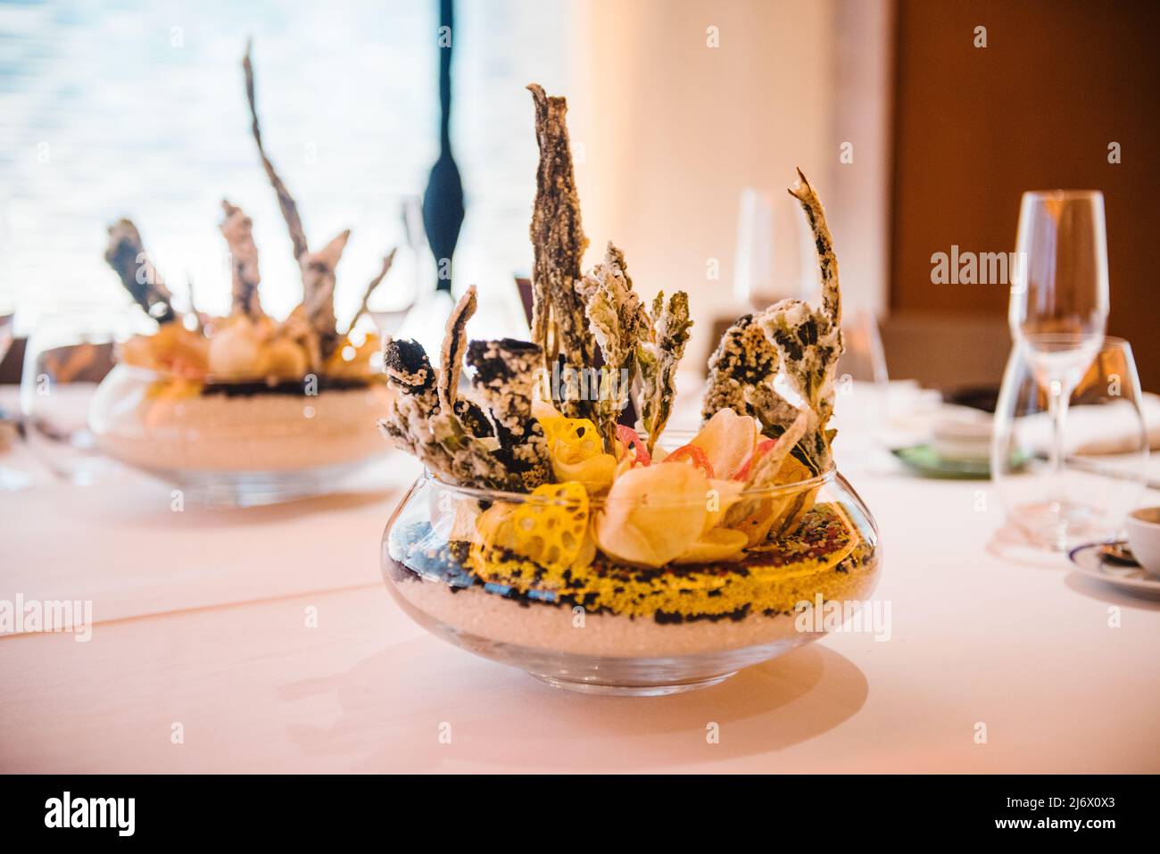 Edible centerpiece at a Korean restaurant Stock Photo