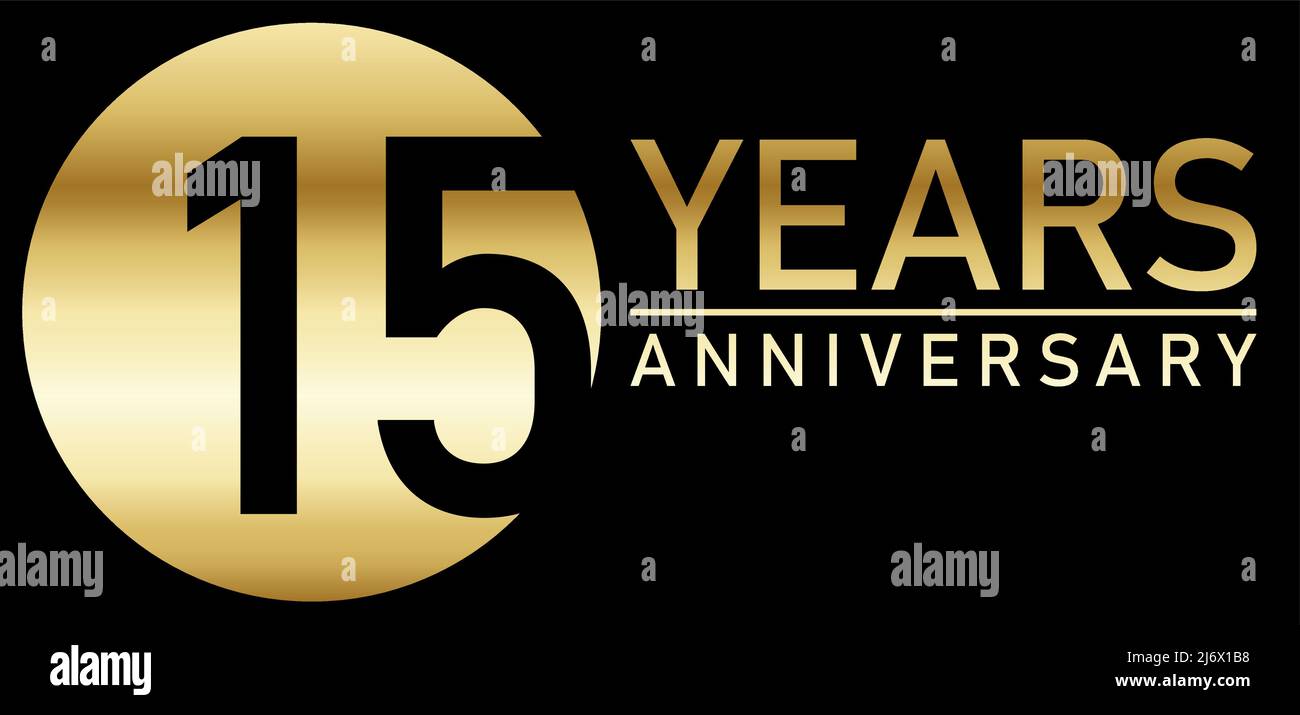 eps vector file with golden anniversary seal on black background for success or firm jubilee with text 15 years Stock Vector