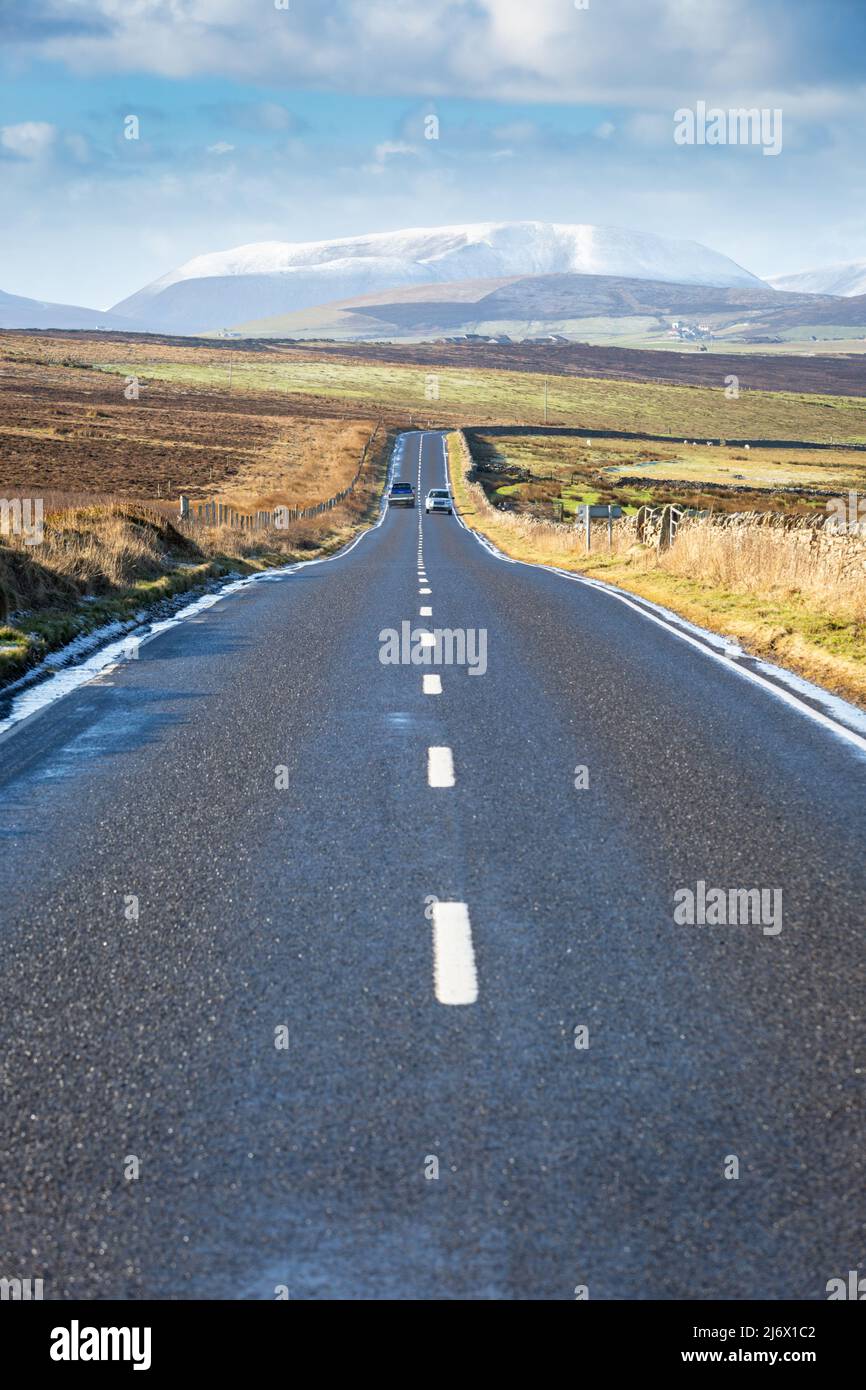 Empty quiet road in Orkney mainland, Orkney, Scotland, UK 2022 Stock