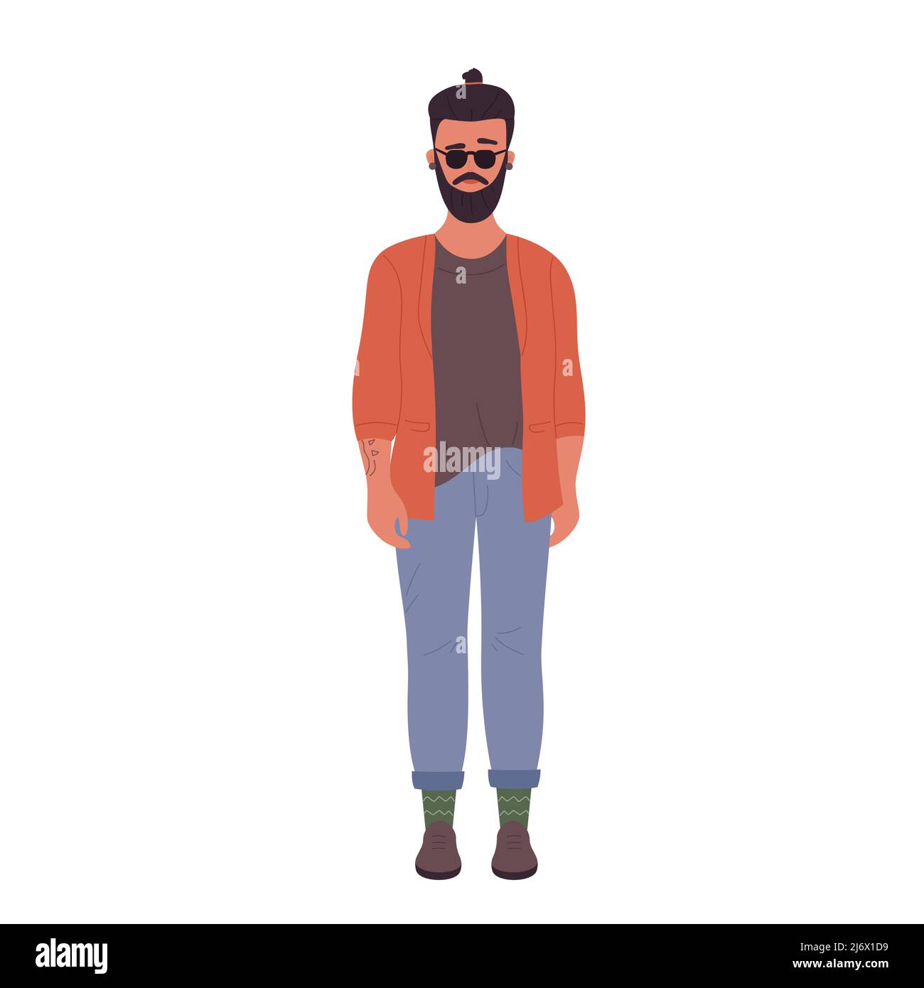 Stylish cute hipster man with sunglasses. Cool bearded boy wearing casual  clothes cartoon vector illustration Stock Vector Image & Art - Alamy