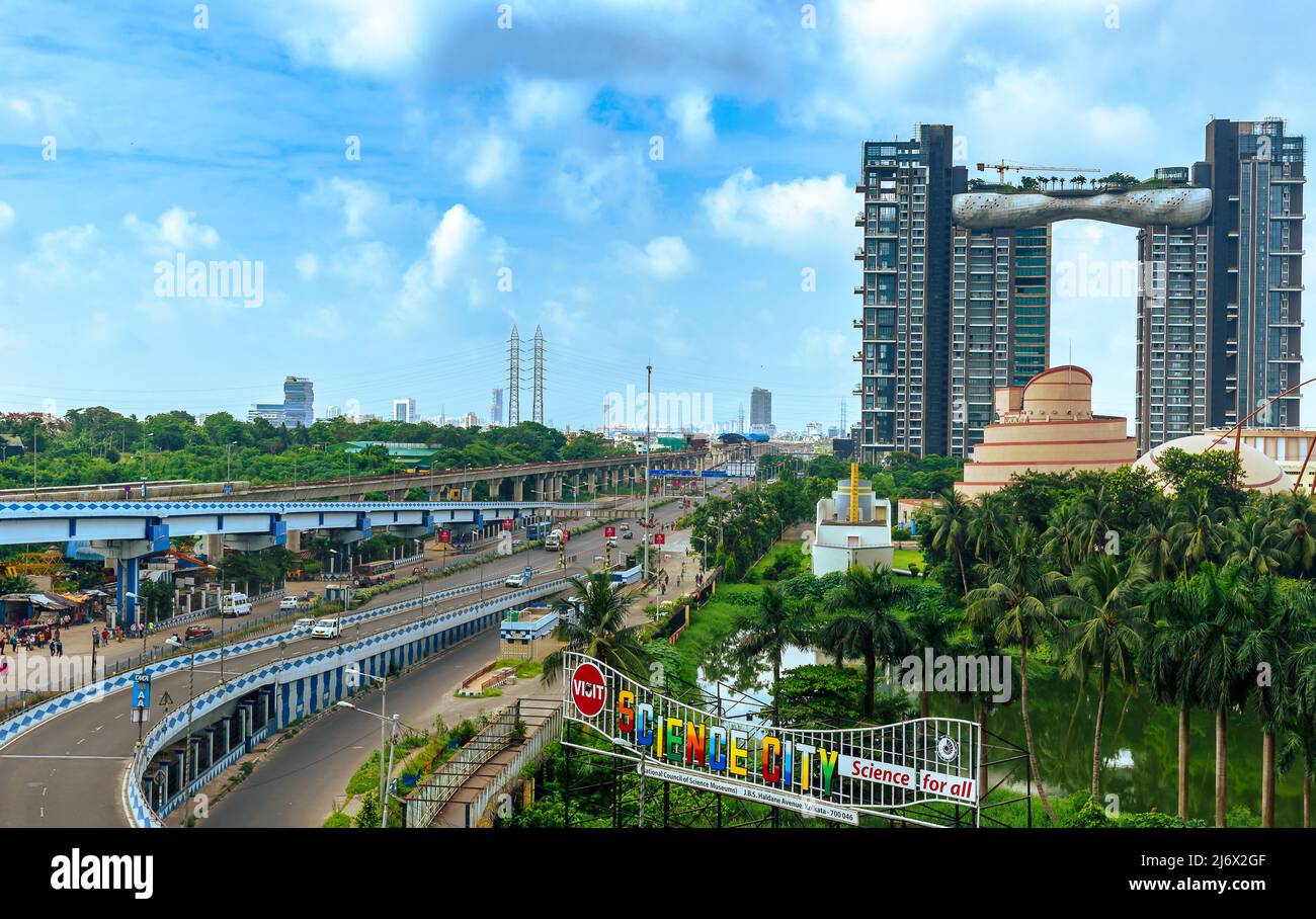 View of MAA or PARAMA ISLAND Flyover with a multistoried building. Selective Focus is used. Stock Photo