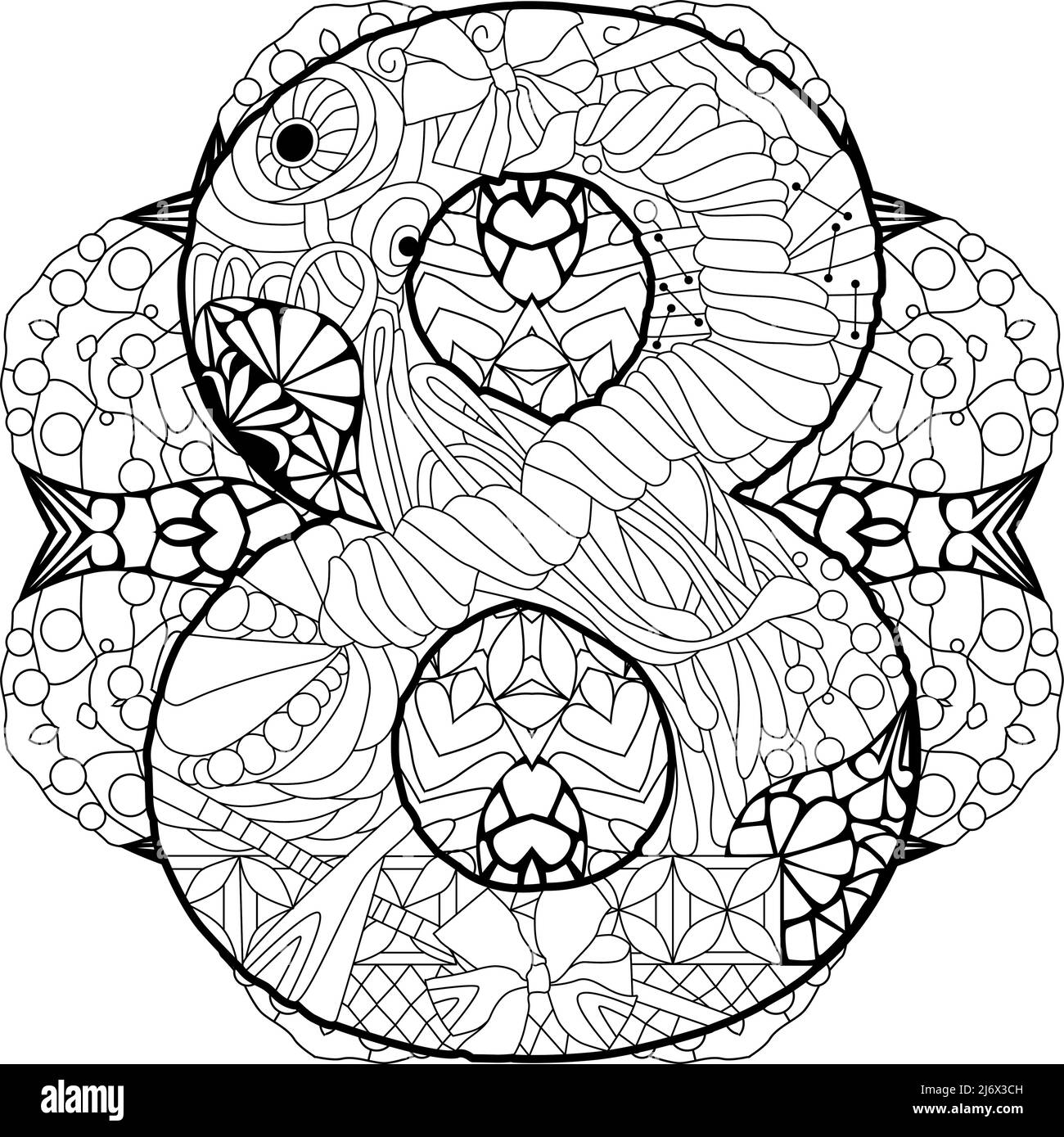 Eight number on mandala Isolated zentangle illustration for coloring pages Stock Vector