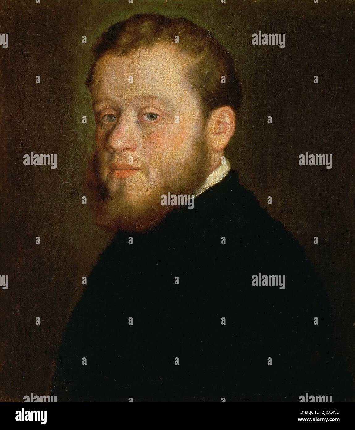 Portrait of a Young Man by Moroni, Giovanni-Battista (c.1525-78) (school of); Palazzo Pitti, Florence, Italy; Italian,  out of copyright. Stock Photo
