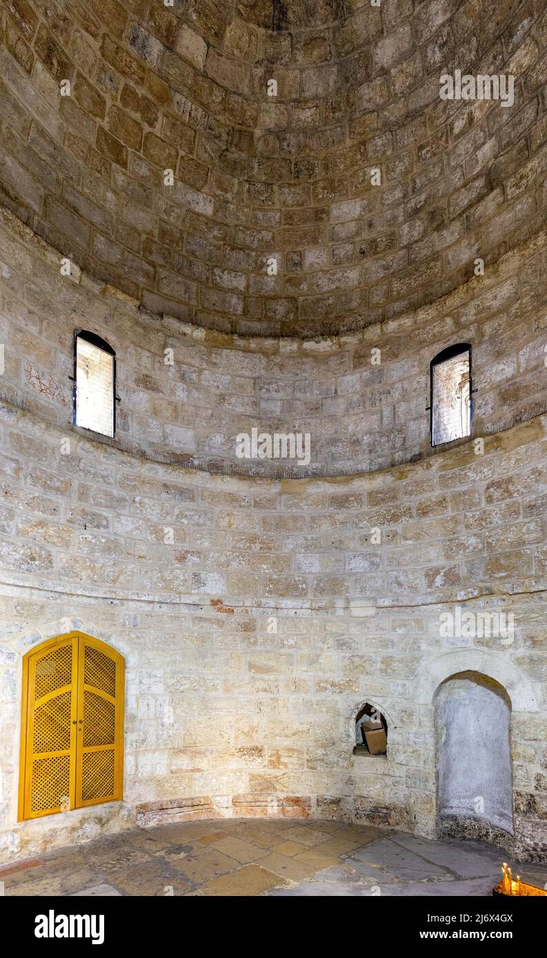 Jerusalem, Israel - October 13, 2017: Chapel of the Ascension aedicule interior within the historic complex on Mount of Olives in Muslim At-Tur distri Stock Photo
