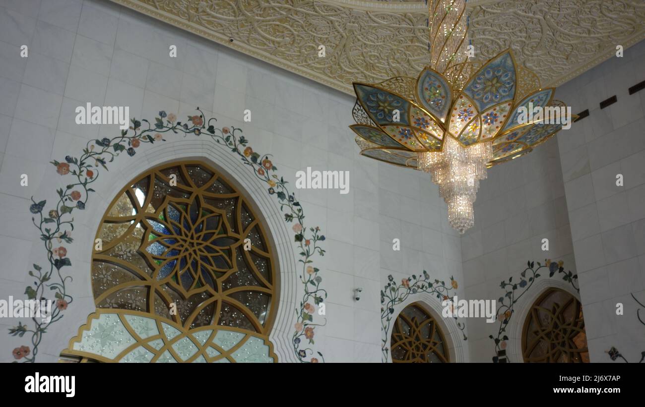 Details inside of the Sheikh Zayed Grand Mosque in Abu Dhabi. 2019 Stock Photo