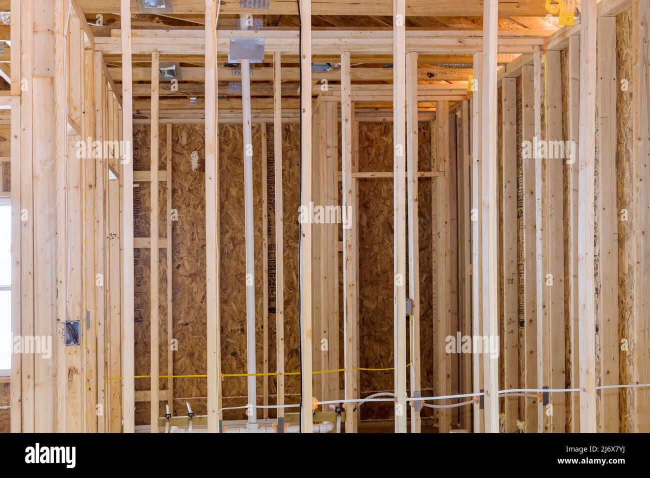 Building construction wood framing of a new house under construction Stock Photo