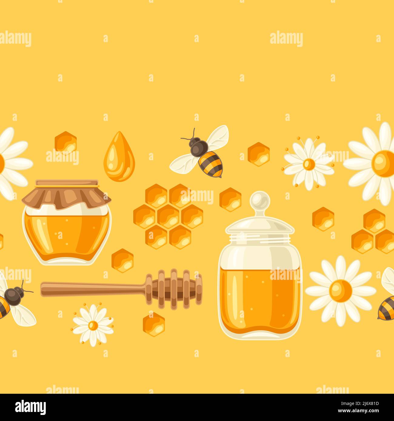 Seamless pattern with honey items. Image for business, food and agricultural industry. Stock Vector