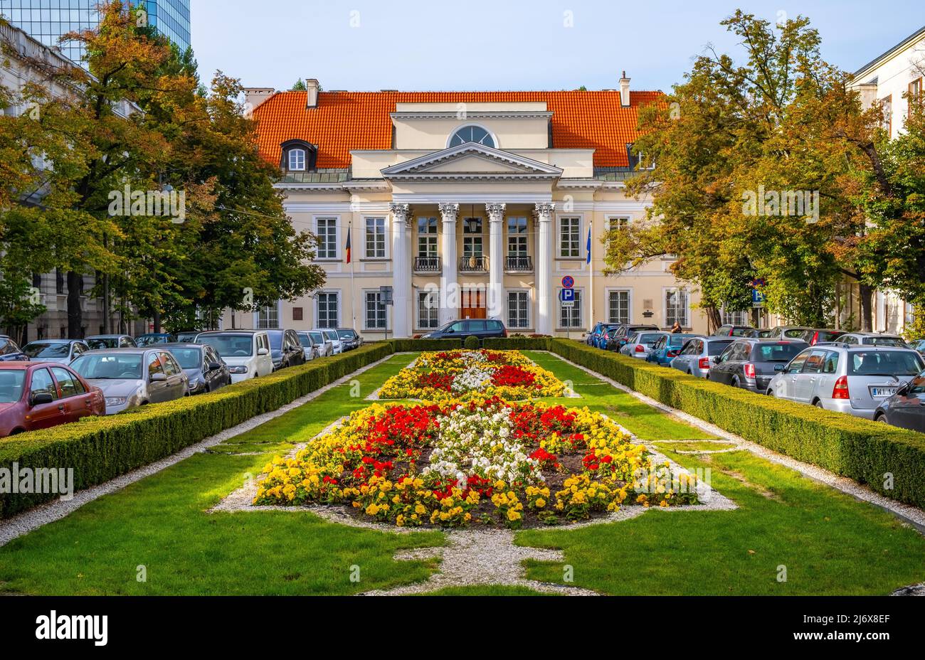 Warsaw, Poland - September 19, 2020: Historic Palac Mniszchow Mniszech Palace presently Belgium Embassy at Senatorska street in Srodmiescie city cente Stock Photo