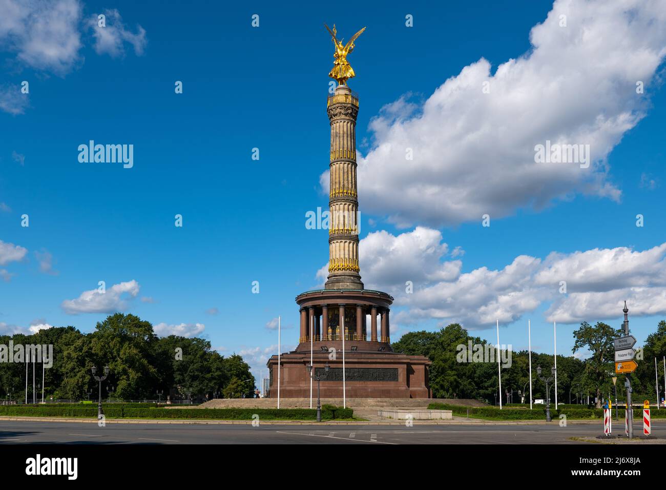 Victory Column in city of Berlin, Germany. Gilded statue of Victoria