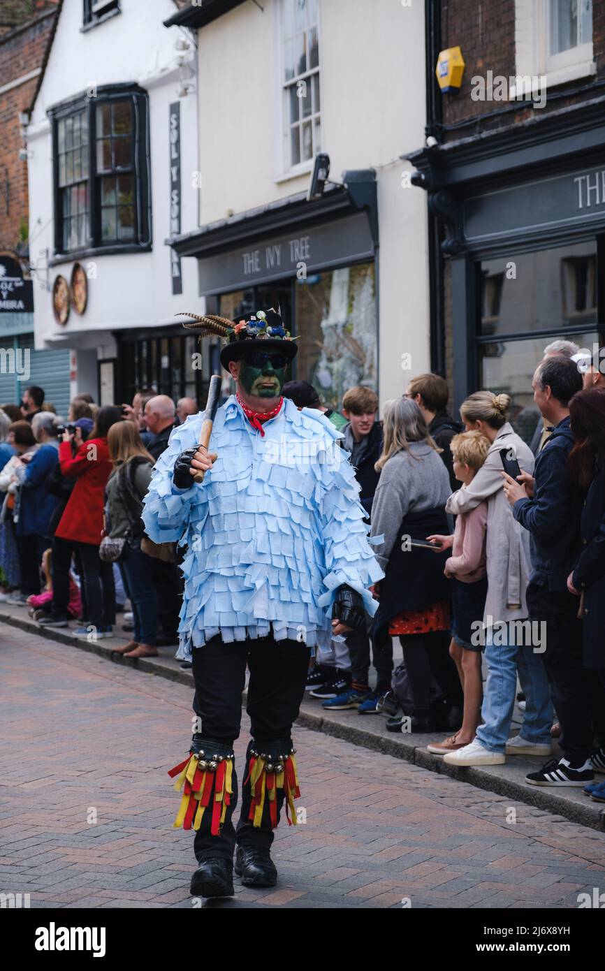 Rochester, Kent, UK  - May 2022 :  Man in character at Rochester Sweeps Festival and Parade on May Day Stock Photo